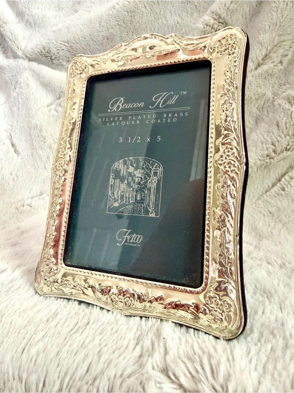 Fetco Silver Plated Brass Ornate Embossed Picture Frame 3.5x5”